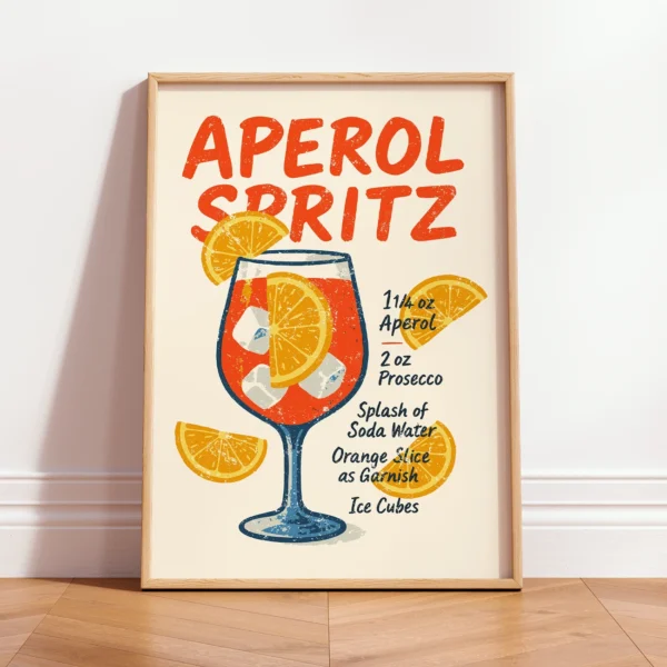 Aperol Spritz Poster – Cocktail Recipe Wall Art for Kitchen Bar