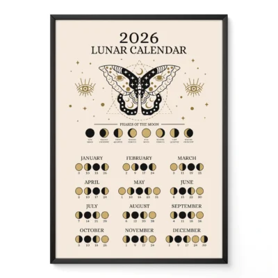 2026 Lunar Calendar Poster – Moon Phases Wall Art