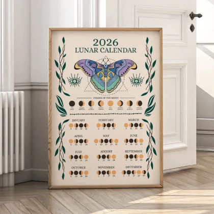 Wandbild – Mondkalender 2026 mit Schmetterling
