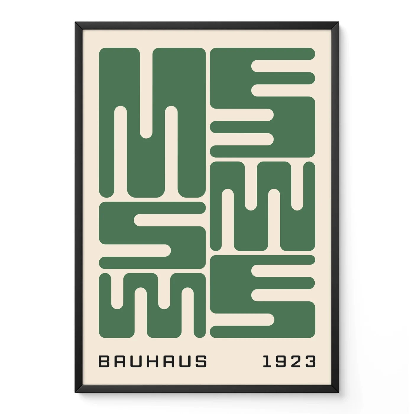 Bauhaus original poster with green wave typography, minimalist Bauhaus design inspired by the 1923 exhibition.