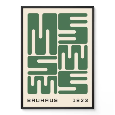 Bauhaus original poster with green wave typography, minimalist Bauhaus design inspired by the 1923 exhibition.