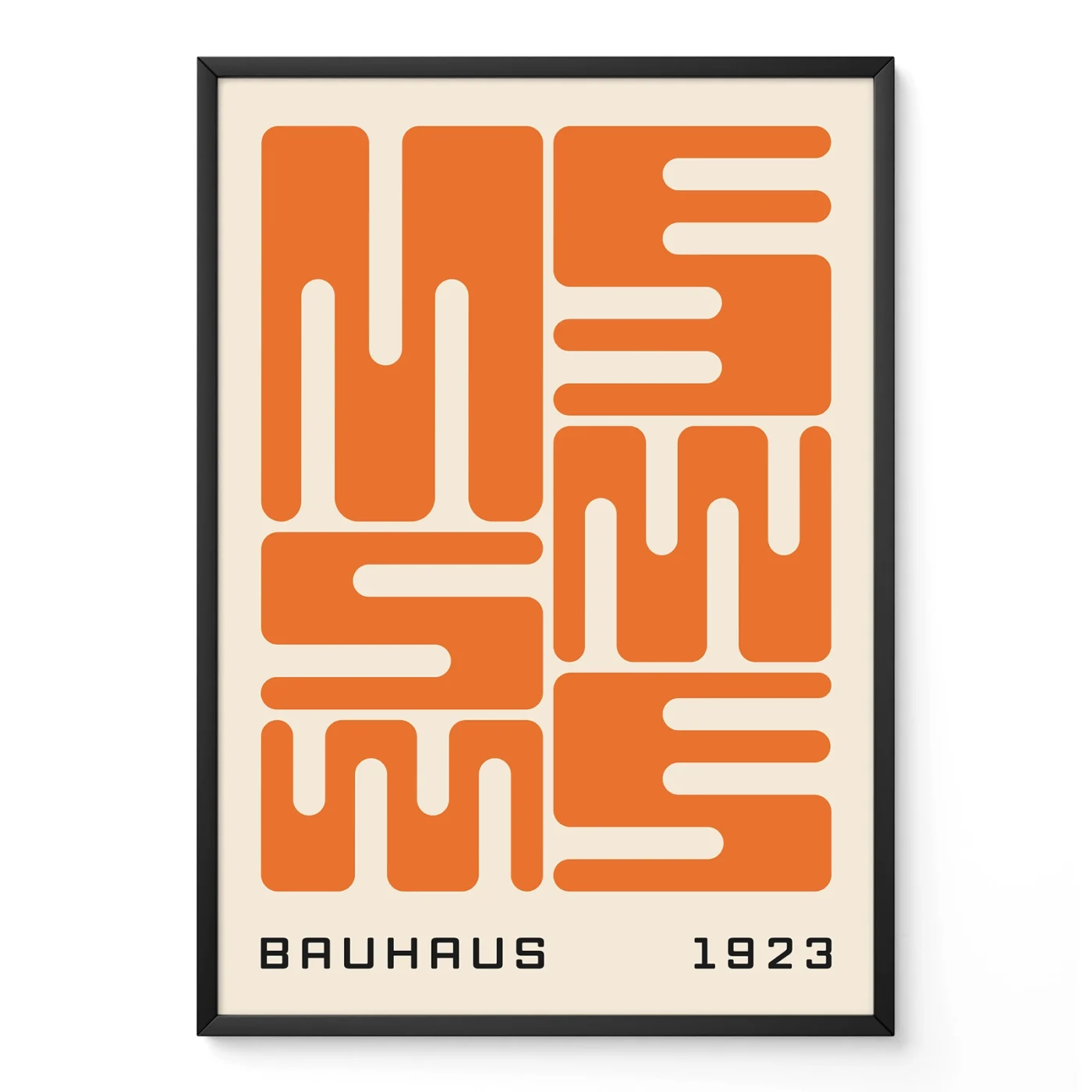 Bauhaus original poster with orange wave typography, geometric Bauhaus design inspired by the 1923 exhibition.