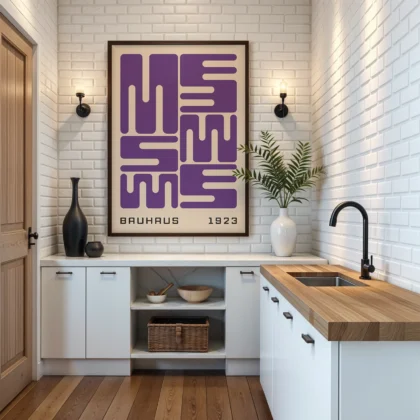 Bauhaus Wandbild – Violette Stadtblöcke