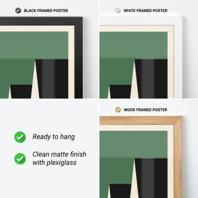 Bauhaus exhibition 1923 factory roofs poster with framing options, green Bauhaus minimalist wall art.