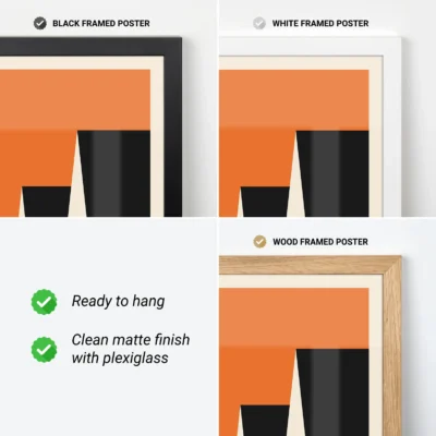 Bauhaus poster 1923 factory roofs orange with framing options, minimalist Bauhaus wall art.