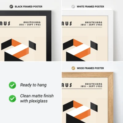 Art print Bauhaus running man poster with framing options, orange Bauhaus wall art ready to hang.