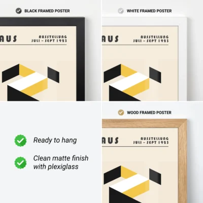 Art print Bauhaus running man poster with framing options, yellow Bauhaus wall art ready to hang.