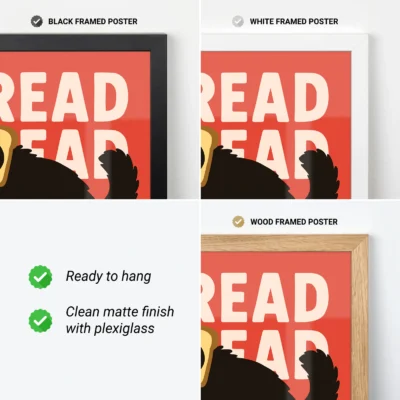 Frame options preview: black, white, and wood with plexiglass