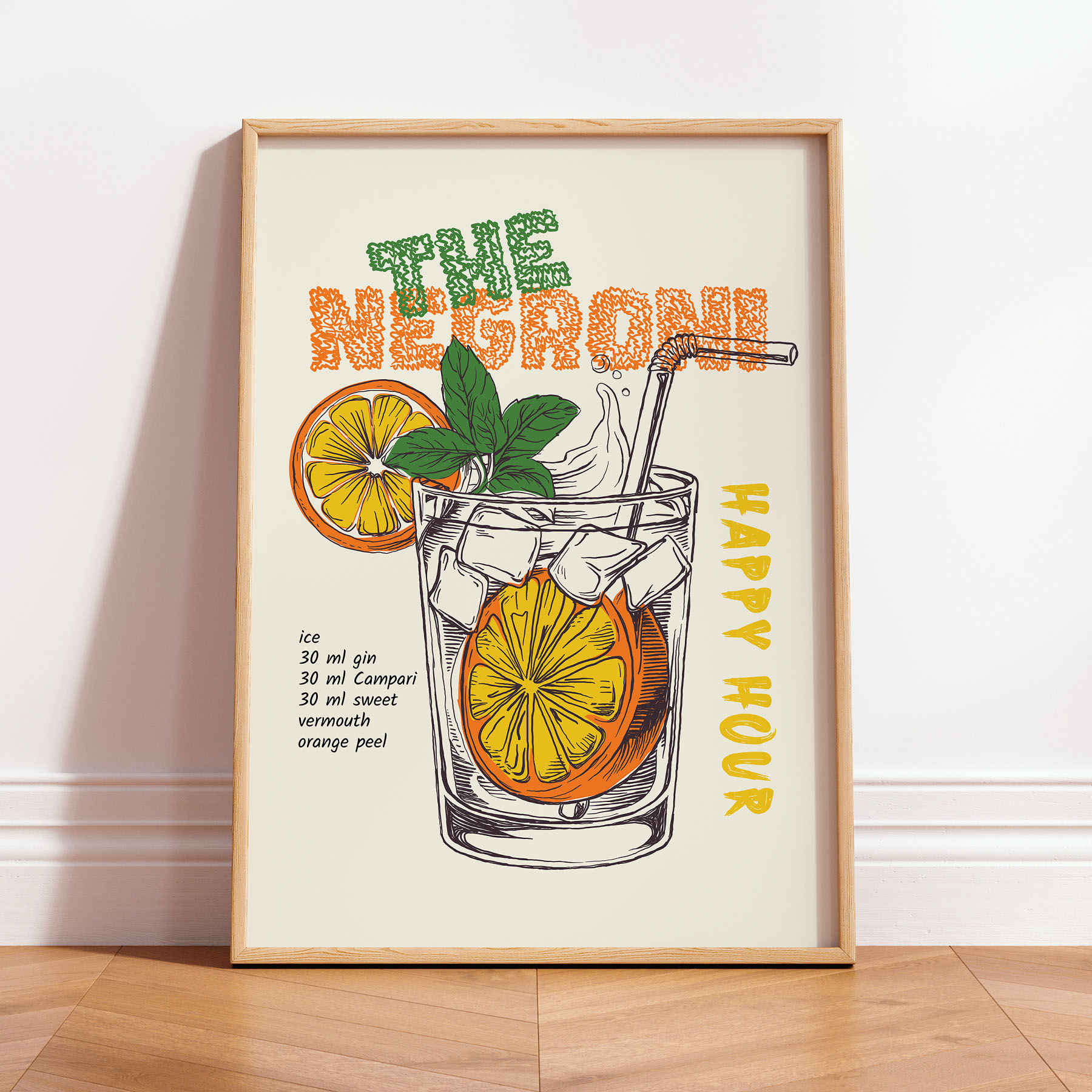 Negroni Cocktail Art Print – Vintage Recipe Poster