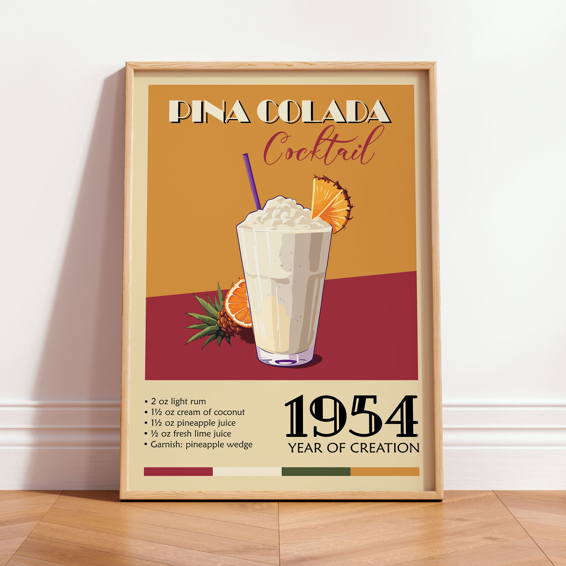 Cocktail Art Print – Pina Colada Recipe Poster