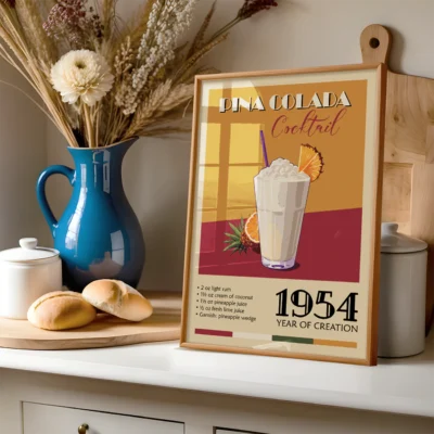 Vintage poster of Pina Colada cocktail with recipe details