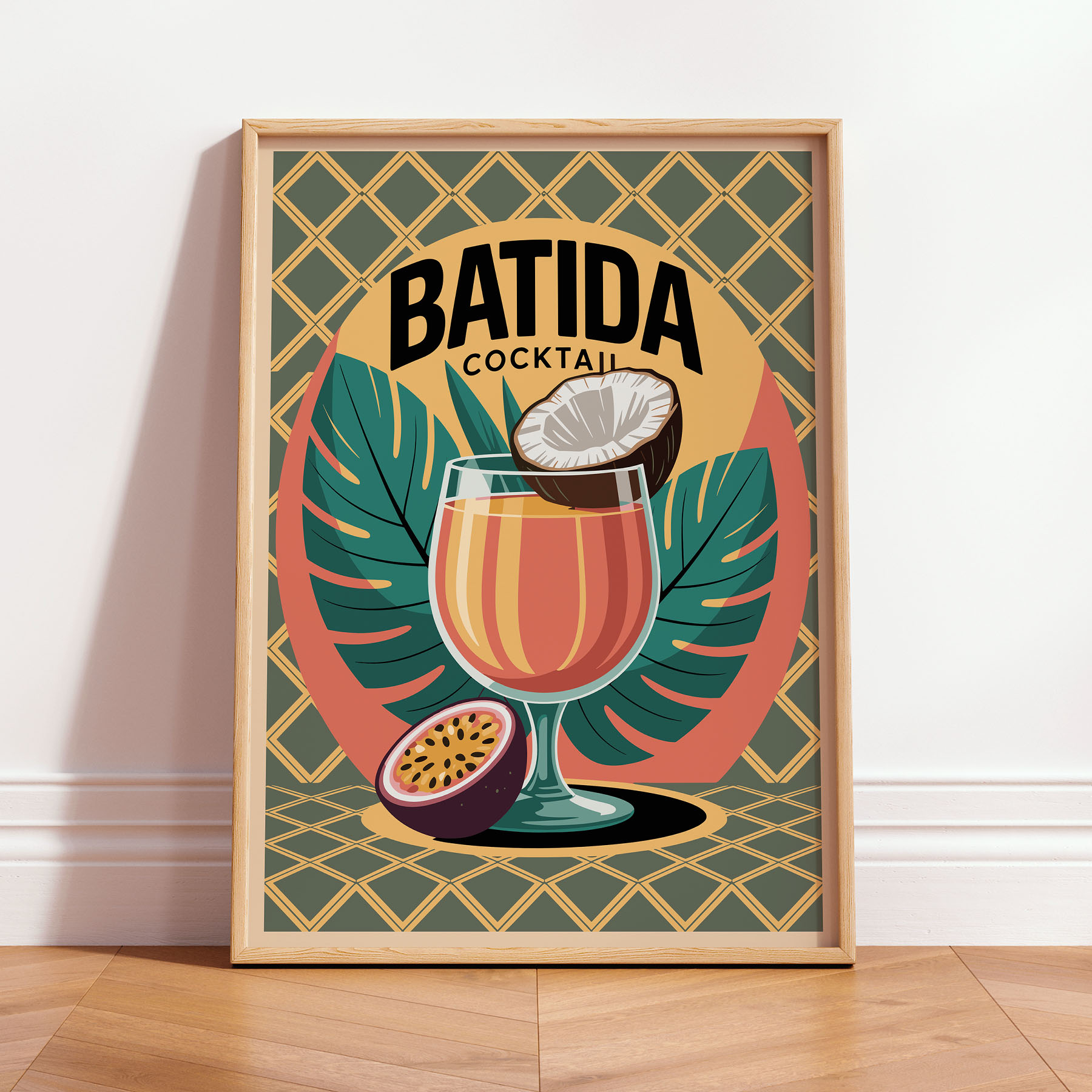 Sardine Print – Retro Green Tin Fish Kitchen Poster Print of Cocktail – Batida Tropical Wall Art