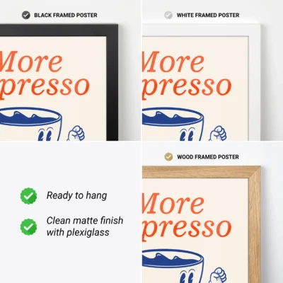 Digital preview of retro espresso posters in multiple formats for print and display.
