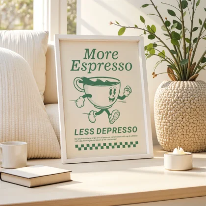 Wandbild – More Espresso Less Depresso (Grün)