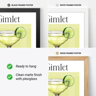 Close-up of cocktail wall print showing watercolor martini glass and lime garnish.