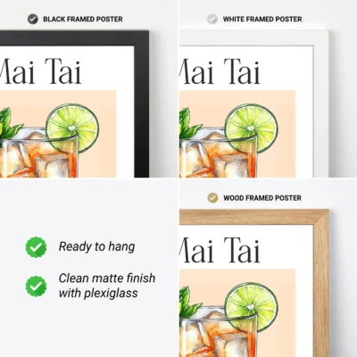 Mai Tai cocktail print framed options shown, vintage drink poster ready to hang.