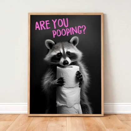 Wandbild – Waschbär mit Toilettenpapier