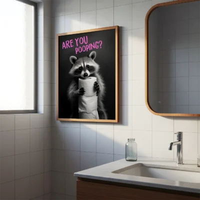 Animal bathroom print above sink in modern bathroom interior