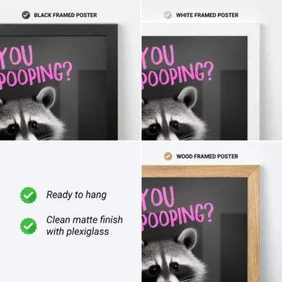 Animal bathroom print with black, white, and wood frame options