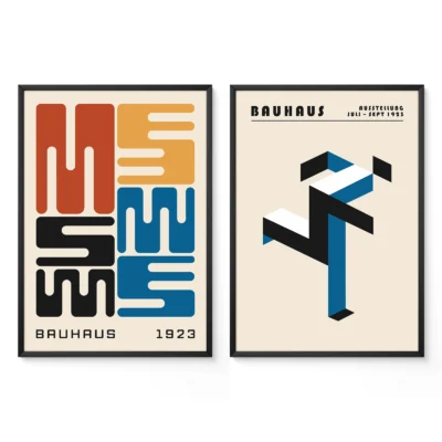 Two Bauhaus posters with bold geometric lines and color blocks