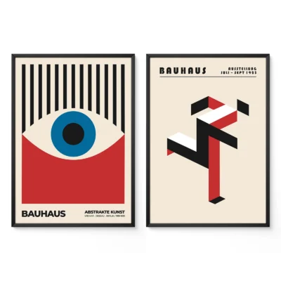 Two piece art set featuring abstract Bauhaus eye and structure