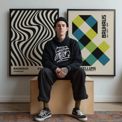 Bauhaus wall set in room with black and white fashion styling