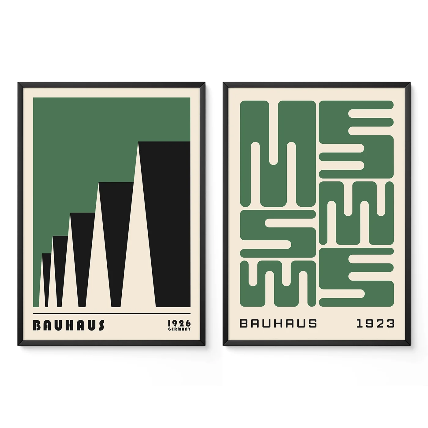 Bauhaus wall decor set of two featuring green geometric prints