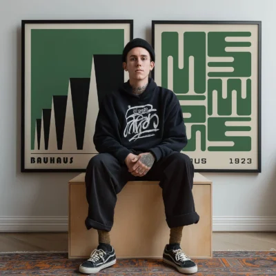 Fashion-forward interior with wall decor set of two Bauhaus posters