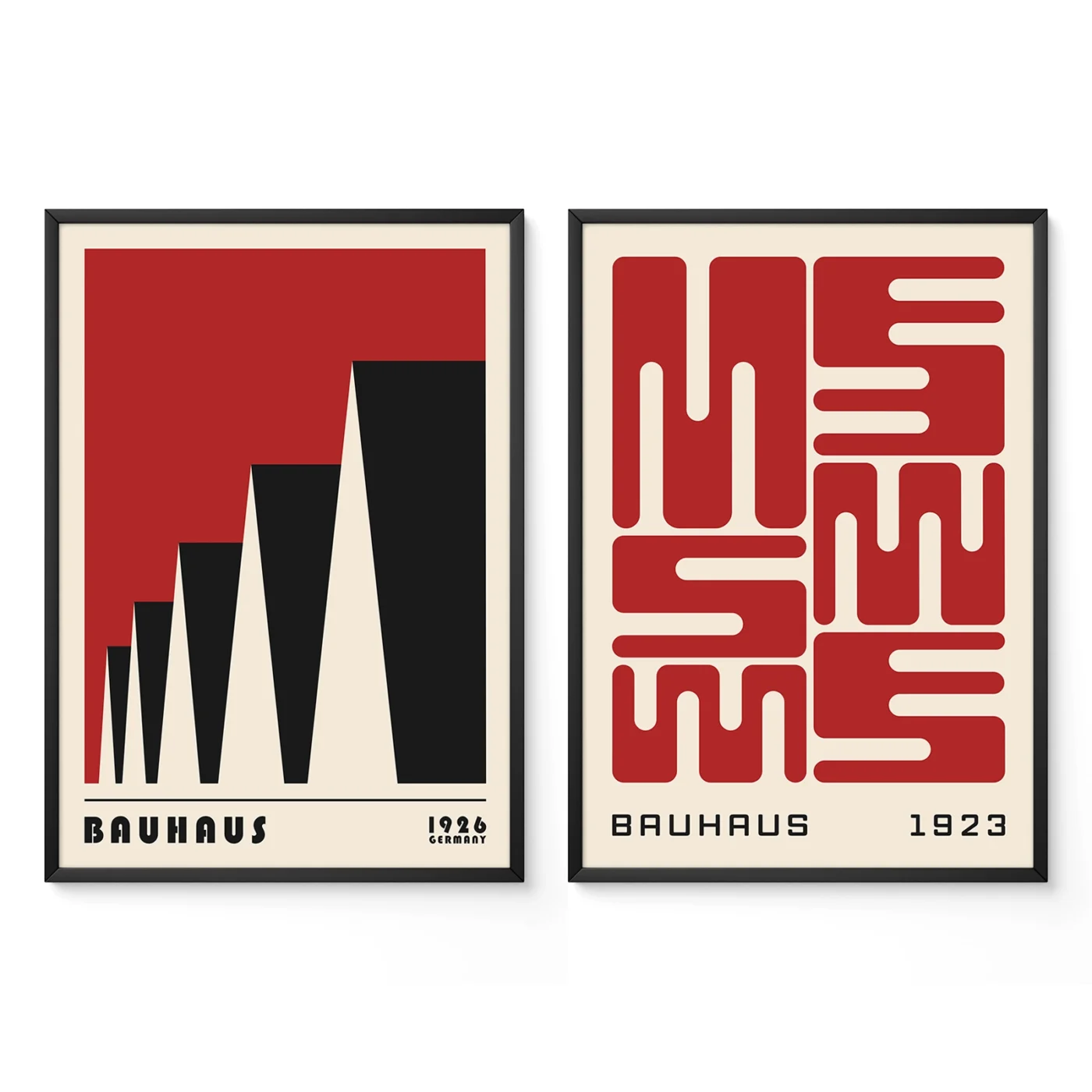 2 piece wall art set with bold red Bauhaus geometric prints