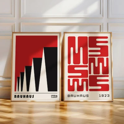 Floor-standing red and black 2 piece wall art set in frames