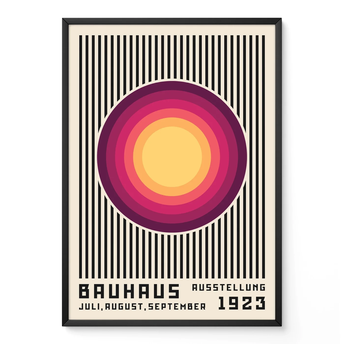 Bauhaus poster 1923 flat lay on white background with geometric design