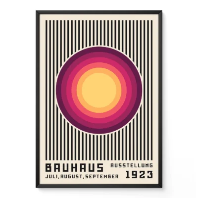 Bauhaus poster 1923 flat lay on white background with geometric design
