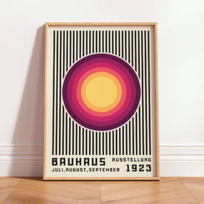 Bauhaus poster 1923 framed leaning on wall in minimal interior