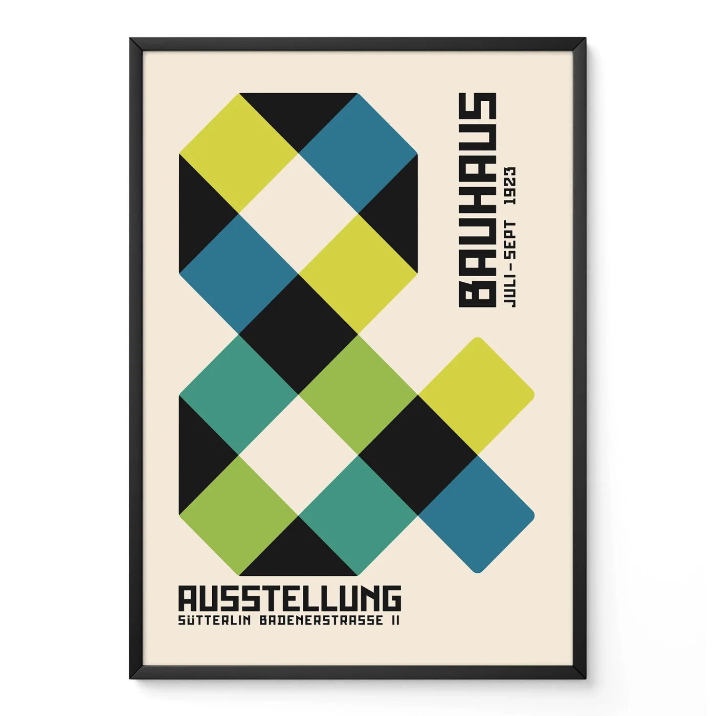 Retro art poster with Bauhaus diamond pattern on white background
