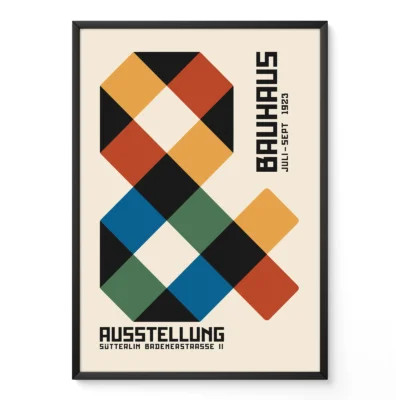 Retro wall art decor with colorful Bauhaus geometric design