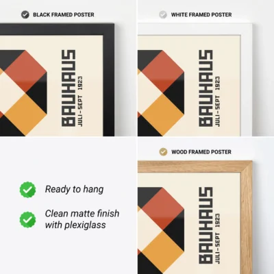 Retro wall art decor with black, cream, and wood frame options