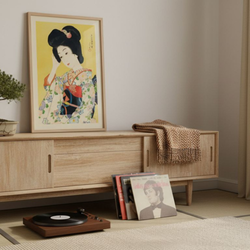 Japanese art poster in retro living room