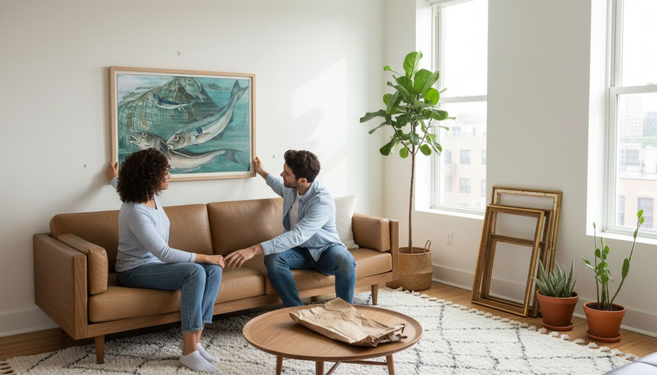 Couple hanging matte fish poster decor