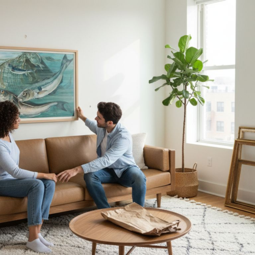 Couple hanging matte fish poster decor