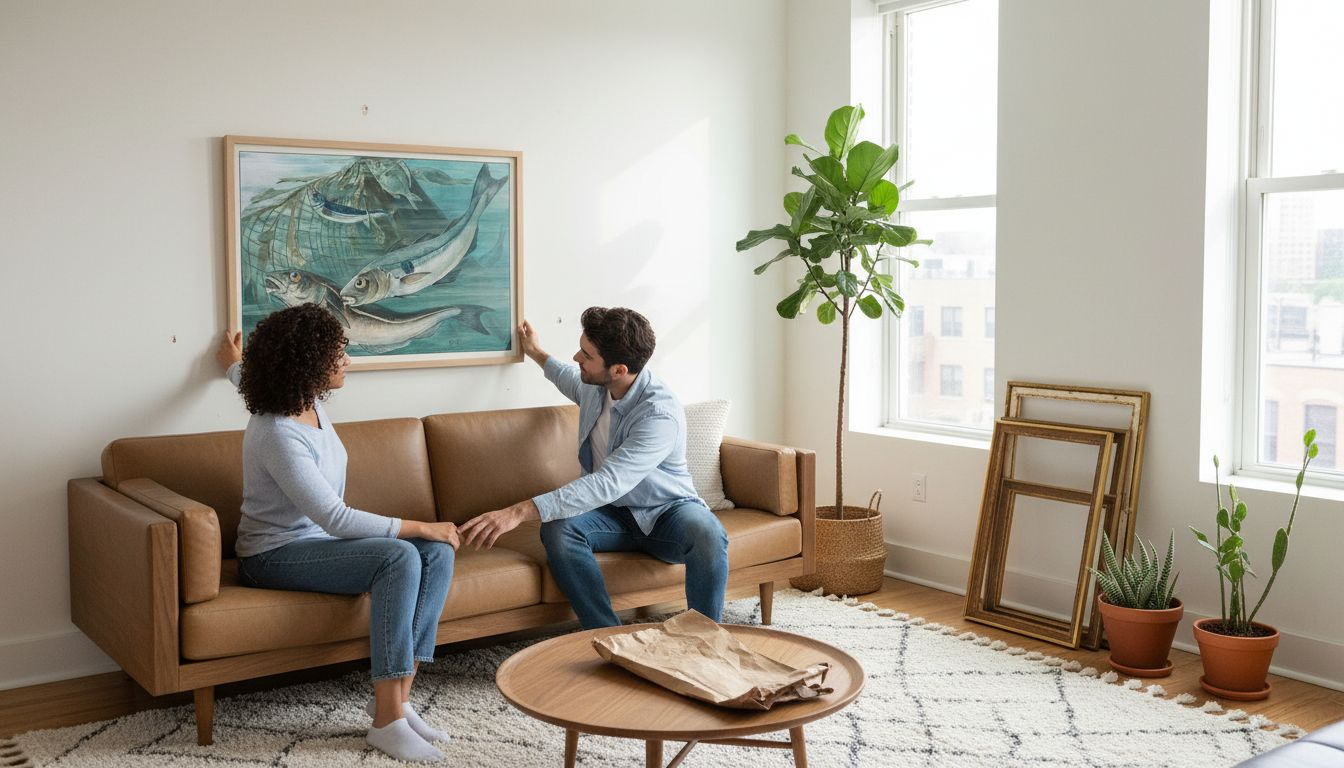 Couple hanging matte fish poster decor