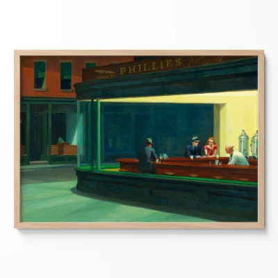 Framed print of Nighthawks painting by Edward Hopper