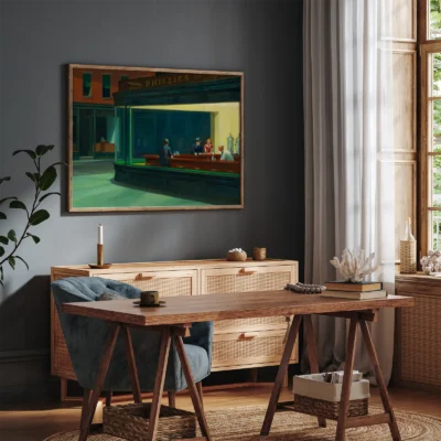 Nighthawks painting displayed in home office