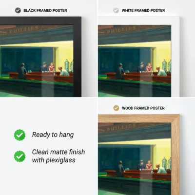 Edward Hopper Nighthawks poster with frame color options