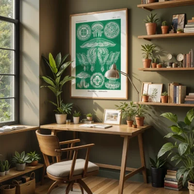 Jellyfish poster Discomedusae by Ernst Haeckel in home office