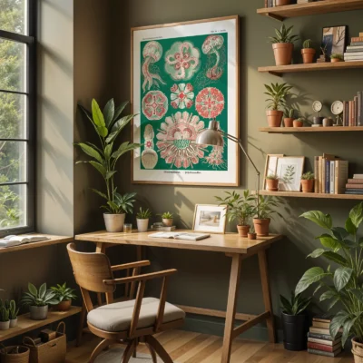 Ernst Haeckel artwork green Discomedusae in home office