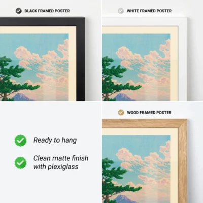 Hasui Kawase art print in different frame options – black, white, wood, matte finish
