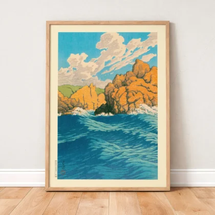 Ocean Waves at Hachinohe Same on a Rainy Day by Hasui