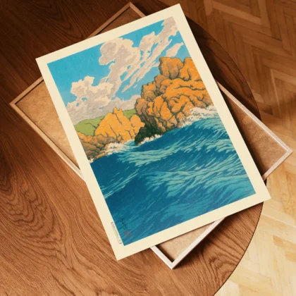 Ocean Waves at Hachinohe Same on a Rainy Day by Hasui