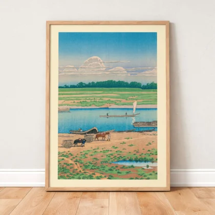 Riverside Serenity with Boats by Hasui Kawase