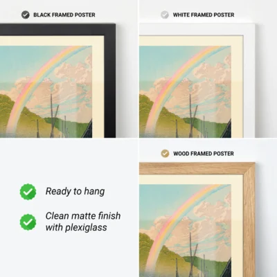 Kawase Hasui artwork in black, white, and wood frame options with matte finish